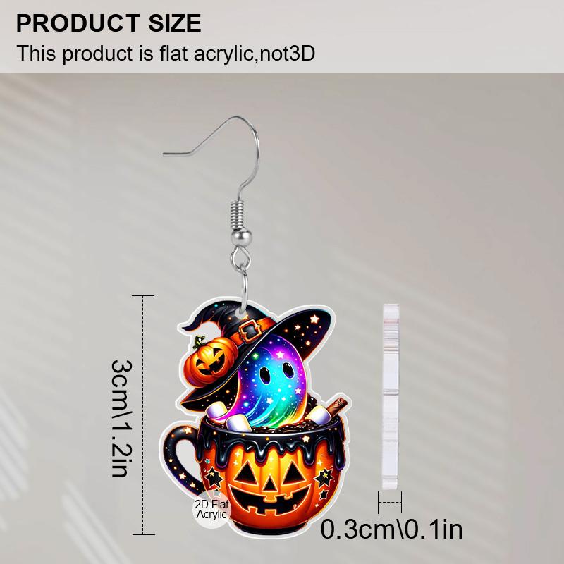 Gothic Pumpkin Cup Colorful Ghost Acrylic Earrings for Women Exquisite Star Pumpkin Earrings Halloween Earrings Holiday Gifts