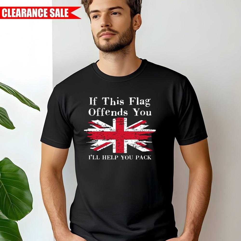 

If This Flag Offends You T Shirt Printed Patriotic Union Jack Flag Britain T Top XL