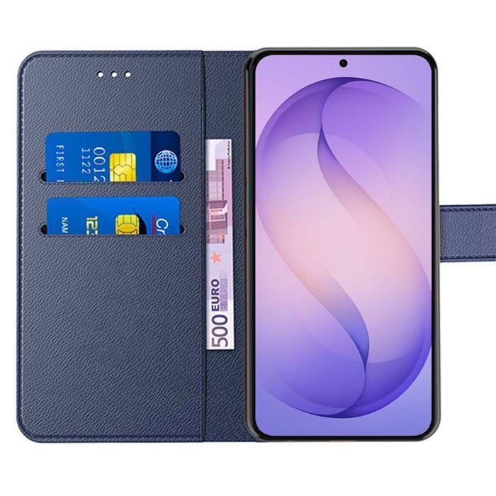 Coque pour Samsung Galaxy S26 Plus, Protection Anti-Rayures Cuir PU Bleu Marine - 2 Verres Trempés