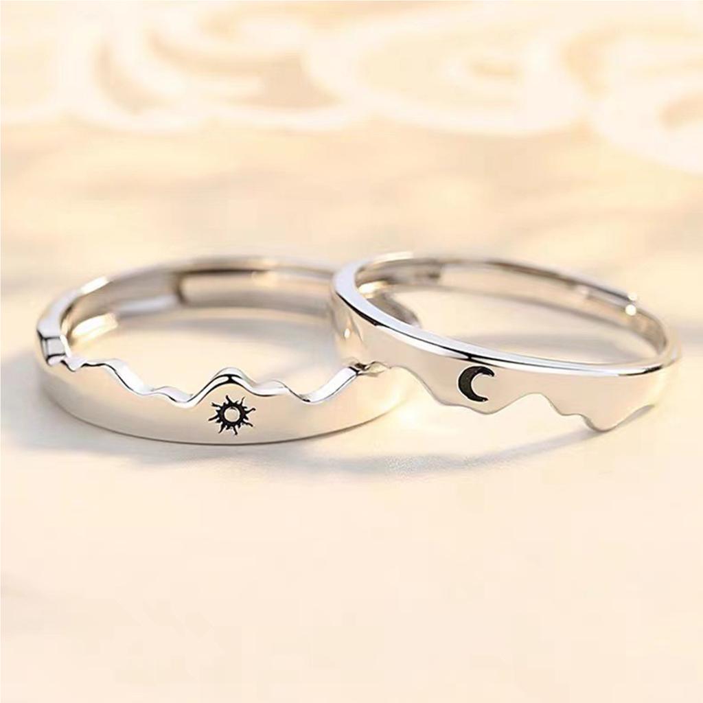 2pcs Sea Open Ring Set Adjustable Personalized Sun Couple Open Ring for Men Women Dating