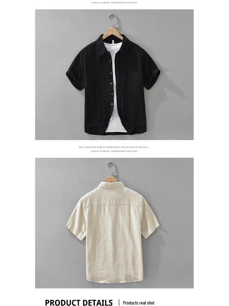 Men's Summer Japanese Style Ramie Short Sleeve Shirt - Casual, Loose, Fashionable, Versatile Top