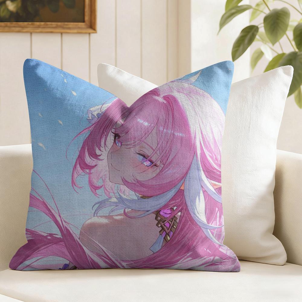 Elysia Animation HHonkai IImpact Cushion Cover Natural Linen Double Sided Print  Throw Pillow Case for Sofa Couch Home Decor