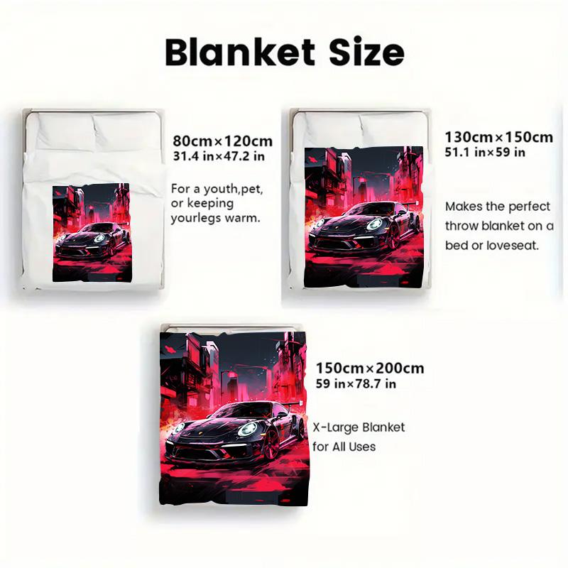 Black Sports Car Art 2D Flat Pattern Flannel Blanket High quality All Seasons Warmth and Comfort Perfect for Christmas Gifts.MMT0918155