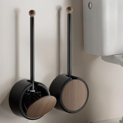 Wandmontierte Toilettenbürste Ohne Bohren Toilettenreinigung Abnehmbar Holzmaserung Toilette Langer Griff Bürste Badezimmerzubehör