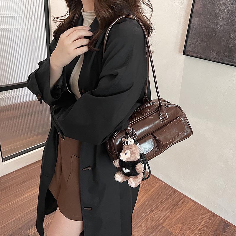 Korean Retro Bowling Handbag with Niche Underarm Design and Small Pocket for Women