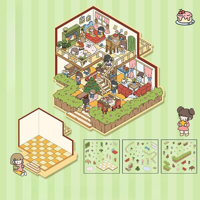 Cartoon Miniature Scene 3D Stickers Retro DIY  PET Landscape Stickers Decompression Korean Stationery Scrapbooking Posters