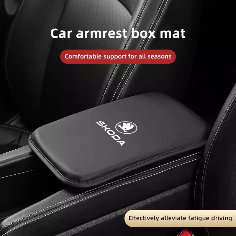 WMTY7 1Pcs Car Logo Armrest Mat Arm Rest Protection Cushion Pad For Skoda Octavia Kodiaq Enyaq iV Kamiq Scala Superb Fabia Rapid Karoq