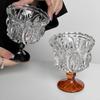 1/2pcs Retro Embossed Tall Glass Black Crystal Ice Cream Goblet Yogurt Dessert Cup Nordic Style Home Decor Creative Coffee Cup