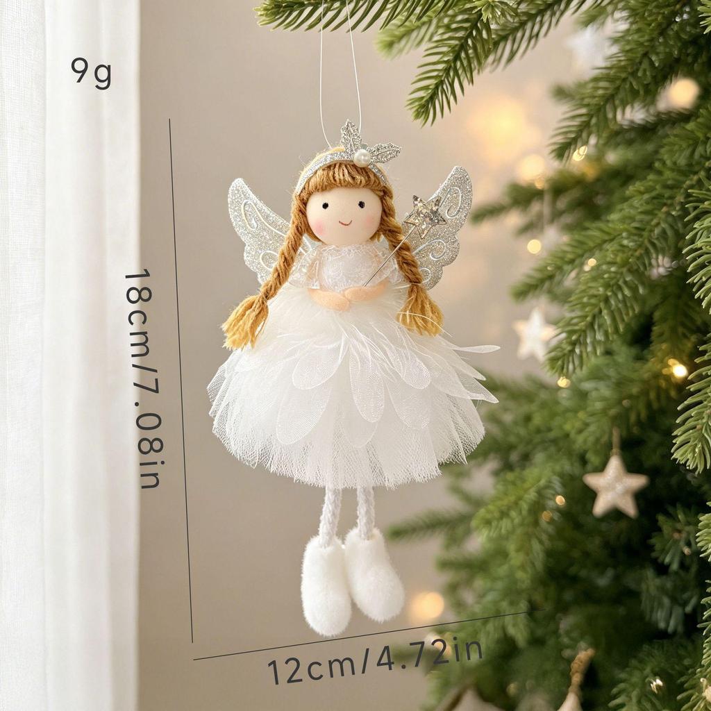 Nordic Christmas Angel Ornament: Glitter Wings & Feathers Doll Prop