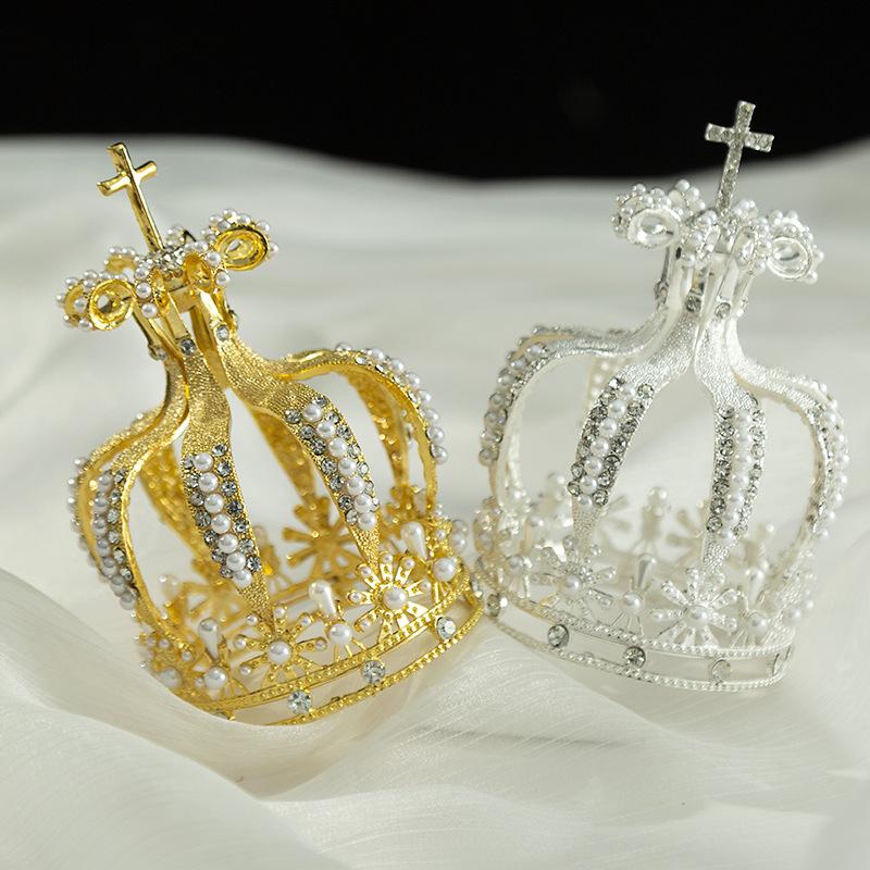 Flores y decoraciones corona de repostería de cumpleaños corona redonda corona de estudio fotográfico para actuaciones tocado de perlas corona
