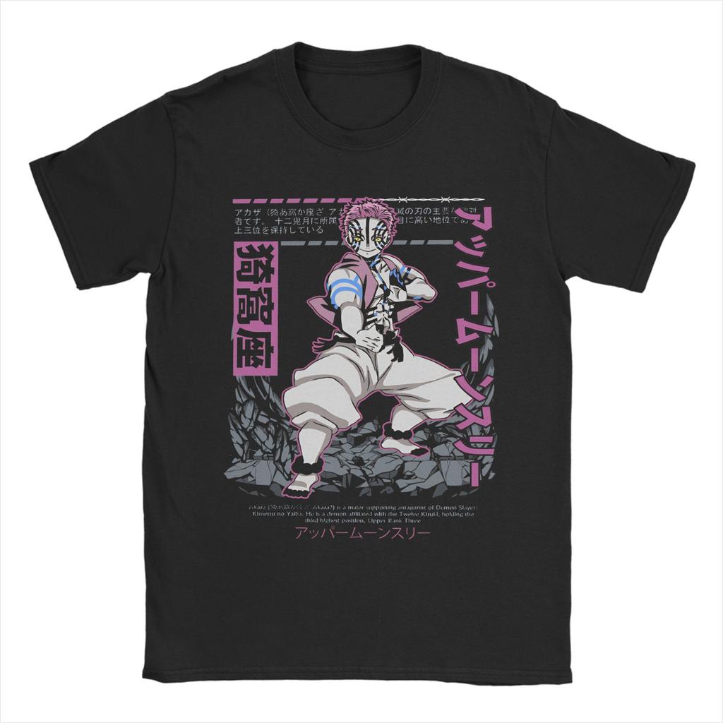 Demons Slayers Akaza Tshirts Men 100%Cotton Tops Hip Hop Anime Crewneck Short Sleeve