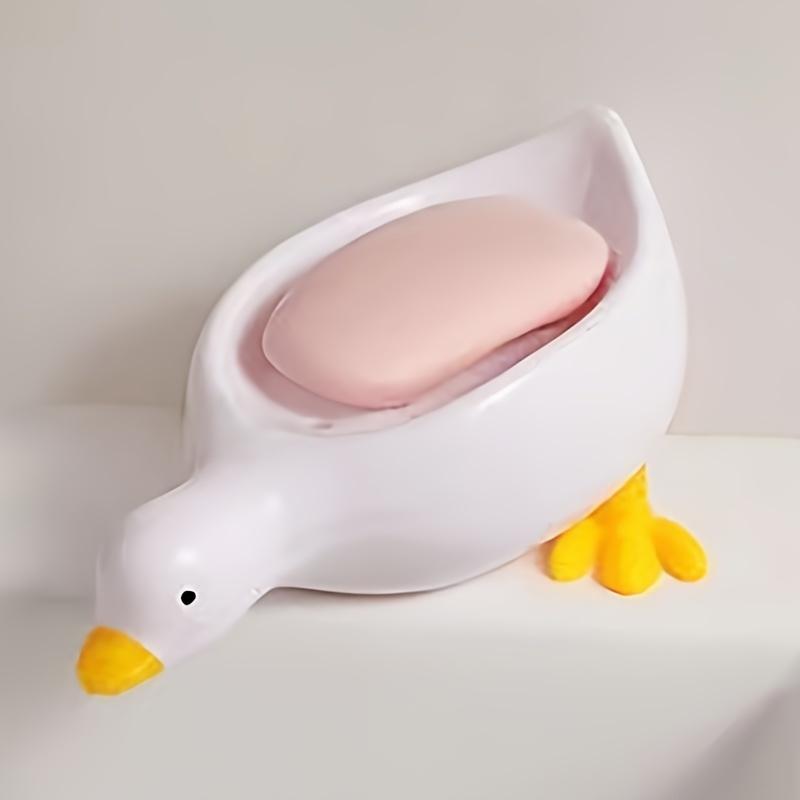1Pc Cute Duck-Shaped Soap Dish with Waterfall Design - Self-Draining, Easy-Clean Plastic Soap Holder for Bathroom, Yellow Beak & Feet