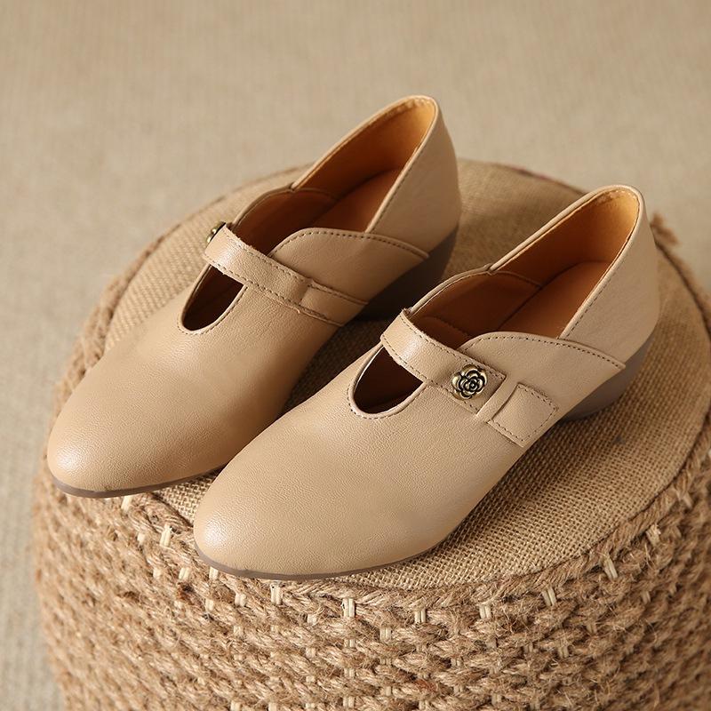 Single Shoe Women's New Style Pointed-toe Soft-soled Mid-heel Leather Shoes, One-piece Slip-on Shoes