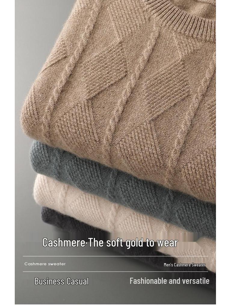 Men's Thickened Crew Neck Pure Cashmere Sweater - Warm Wool Knit Pullover for Autumn and Winter
