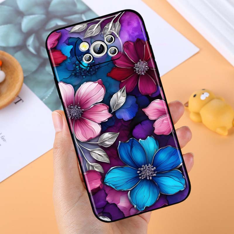 Butterfly Flower Pattern Phone Case For Xiaomi Mi Poco F3 F4 F5 F6 X3 X4 X5 X6 X7 M3 M4 M5 M6 M7 GT Pro 5G Black