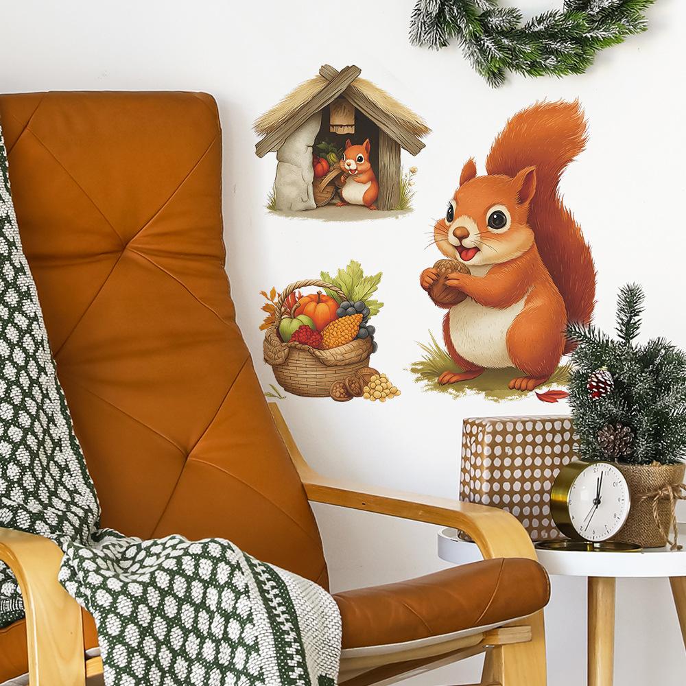 Cartoon Food-collecting Squirrel Restaurant Living Room Background Wall Decoration and Beautification Stickers
