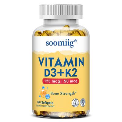 Vitamin D3 125 Mcg+Vitamin K2 50 Mcg, Calcium 110 Mg, 120 Softgels Per Bottle