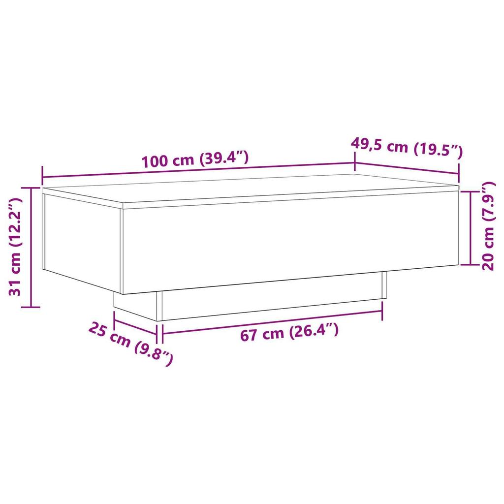 Couch Tisch Im Wohnzimmer, Tisch Für Den Nachmittagskaffee Auf Dem Balkon Und Im Garten, Schwarzes Eichenholz 100x30x36,5 Cm Holzwerkstoff