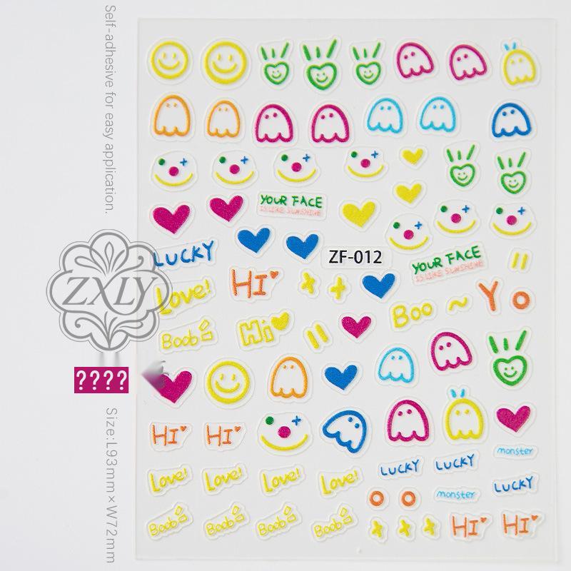 Neon Park Waterproof Cartoon Embossed Nail Stickers
