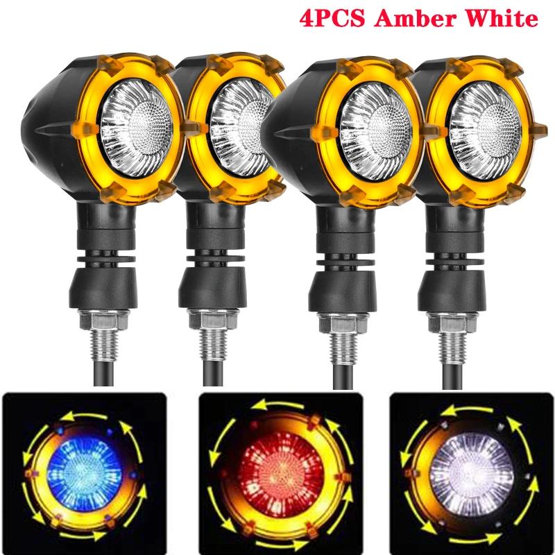 Motorcycle LED Turn Signal Lamp Sequential Flowing Flash Indicator Lights 12V 10mm Retro Dual-color Rotate LED Turn Signal Light