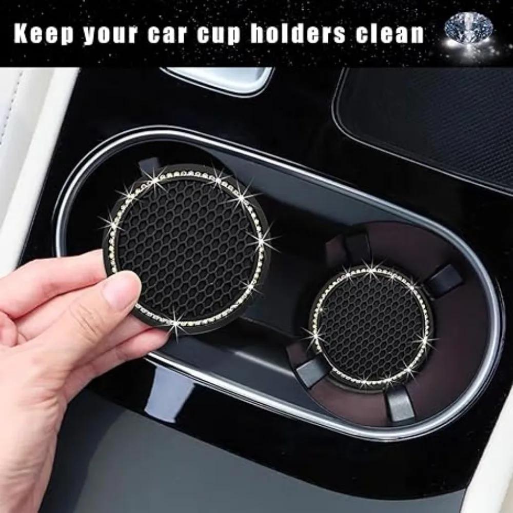 2pcs Car Cup Holder Coasters Universal Anti Slip Round Durable Diamond Mat for Bottle Holder Coaster Auto Interior Cup Holders