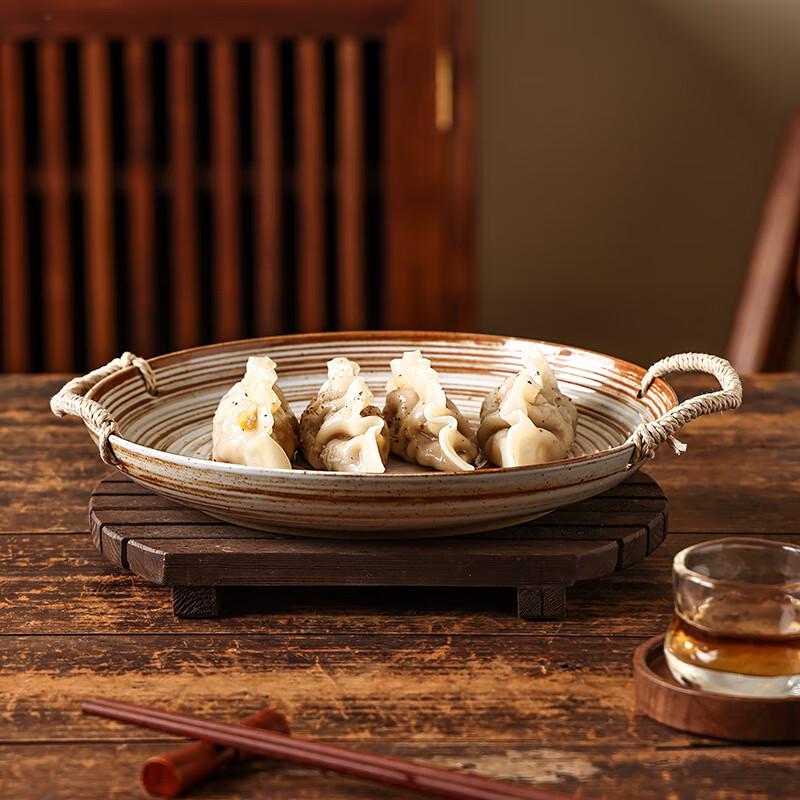 

Rustic Ceramic Serving Plate with Hemp Rope Design