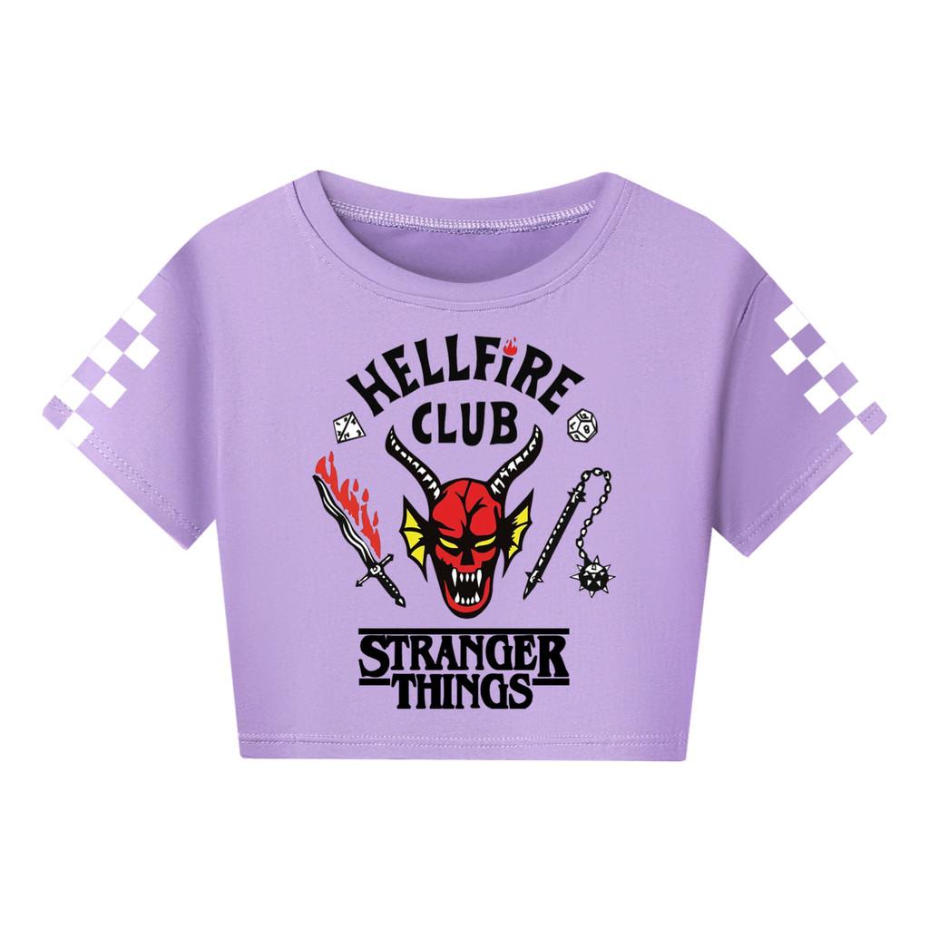 5253 Kids Girls Stranger Print Short Sleeves Short Styles Cotton T-Shirt