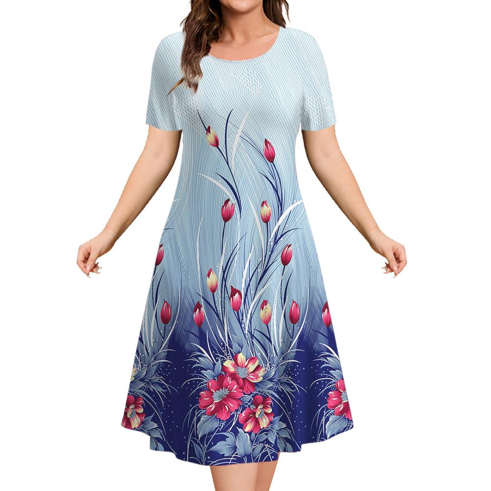 

Новые женские платья 2025 года с узором из 3D цветов, платье с коротким рукавом, повседневная мода, летнее, женское, свободного кроя, для отпуска 3XL