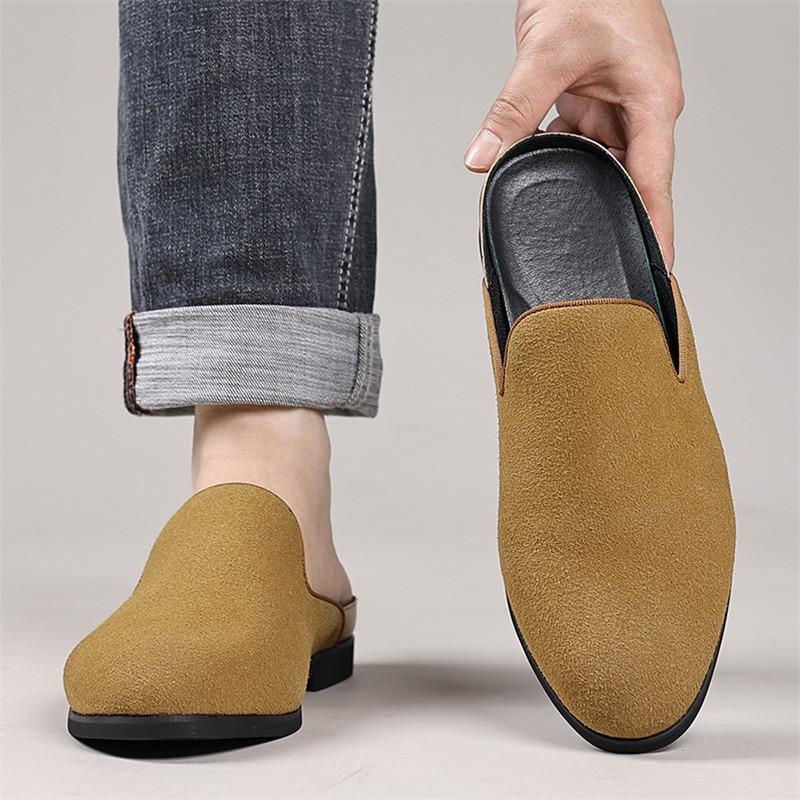 Designer New Men Black BLUE Half Slippers Shoes Casual Suede Pu Leather Mules Moccasins Breathable Loafers Zapatos Hombre