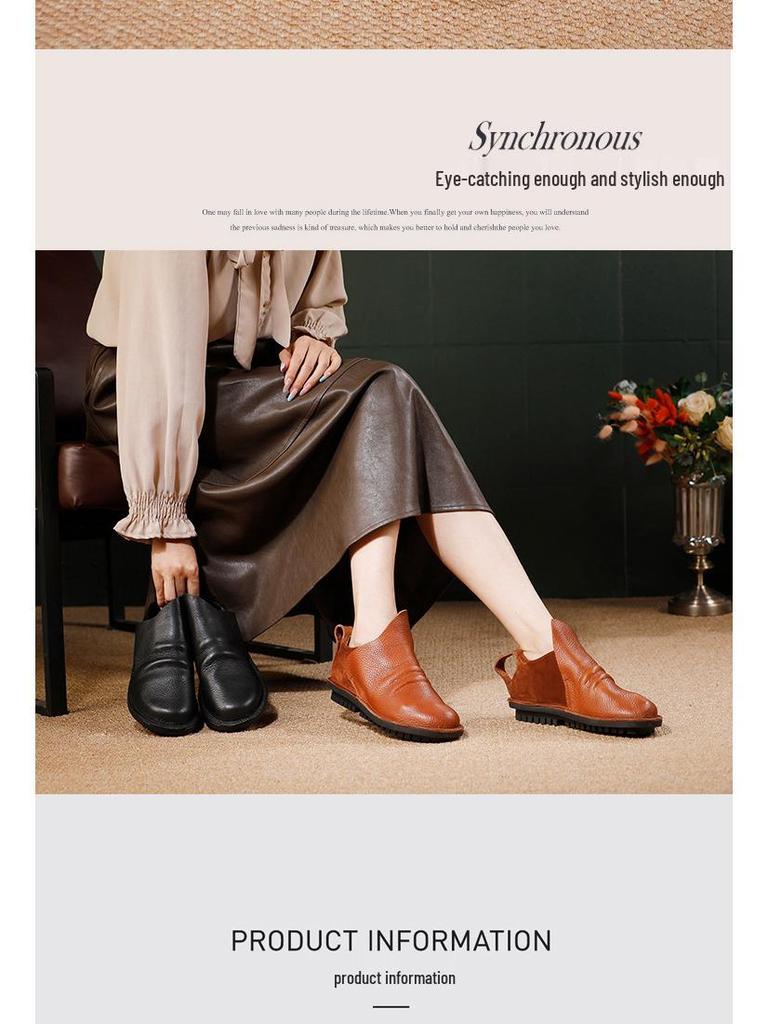 Women's Retro Genuine Leather Slip-on Ankle Boots - Autumn/Winter 2025
