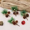 10 Pcs Artificial Pine Pick Mini Pine Needles Branches with Gold Berry Small Pinecones Stems for Holiday Crafts Christmas Tree DIY Garland Wreath