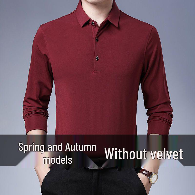

Мужская простая однотонная тонкая рубашка поло с длинным рукавом - Базовый пуловер для весны и осени для мужчин среднего возраста 165/84A Up to 115 lbs