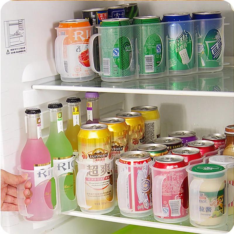 4 Holes Beer Can Organizer Fridge Soda Drink Bottle Holder Refrigeration Kitchen Storage Box Space-saving Kitchen Accessories