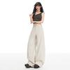 Lente Zomer Zeezout Kaki Effen Zoet Koel Trendy Saber Snit Ontwerper Wijde Pijpen Jeans Broeken Vrouwen Casual Broeken Oversized Jeans Broeken