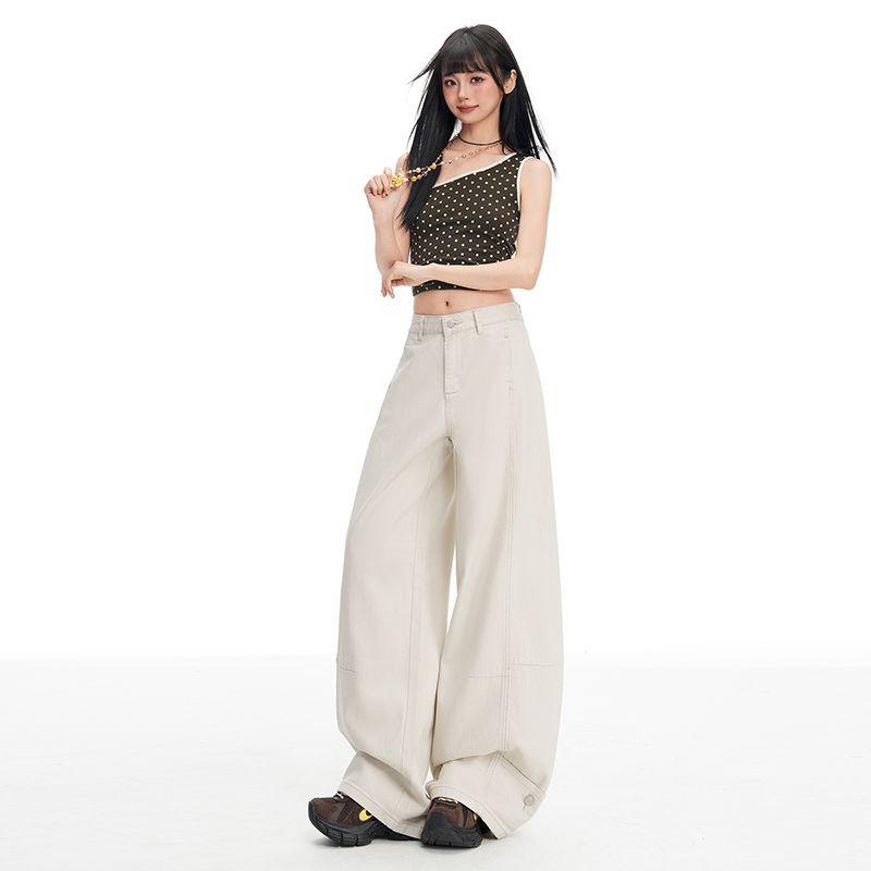 Lente Zomer Zeezout Kaki Effen Zoet Koel Trendy Saber Snit Ontwerper Wijde Pijpen Jeans Broeken Vrouwen Casual Broeken Oversized Jeans Broeken