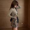 New Arrivals Open Run Women Autumn Check Belt Set Skirt Shorts
