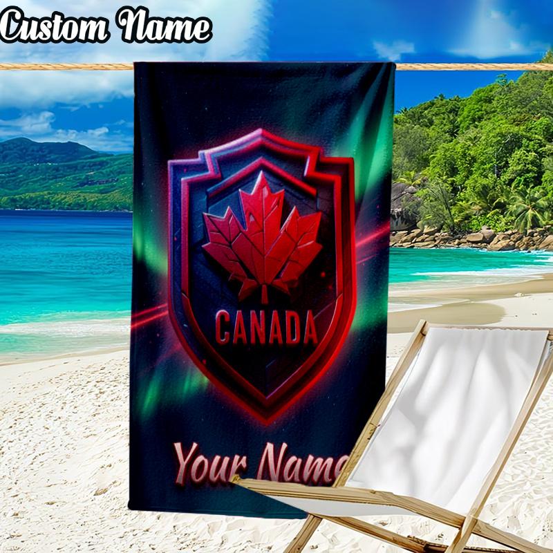 Custom Name Canada Flag Beach Towel - Soft, Ultra-Absorbent Microfiber, Lightweight, Perfect for Beach, Parties, Travel, Camping