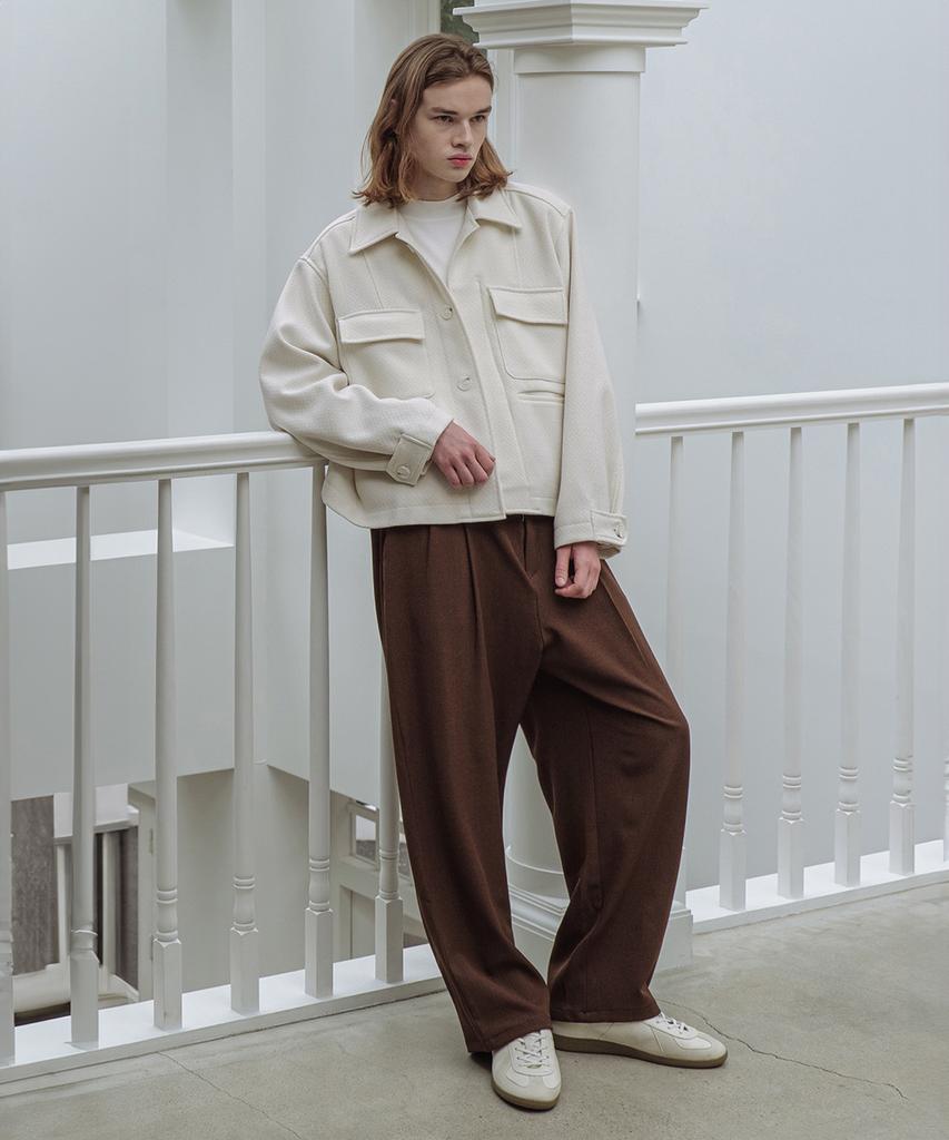 Dekkoloso Back Half Banding Double Pleated Wide Pants [Brown]