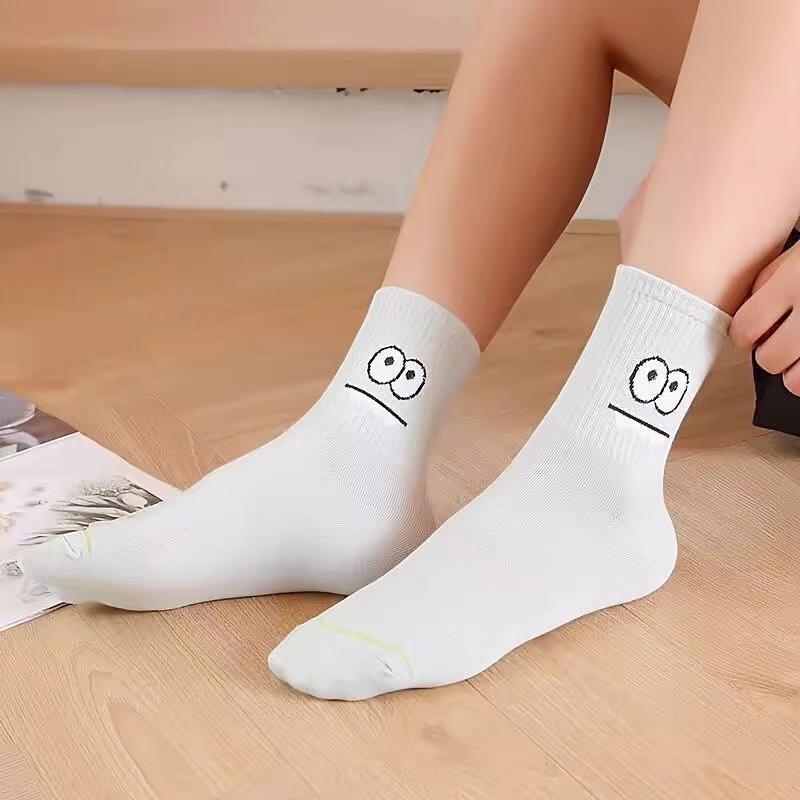 5 Pairs Cute Expression Print Socks, Comfy & Funny All-match Mid Tube Socks, Women's Stockings & Hosiery