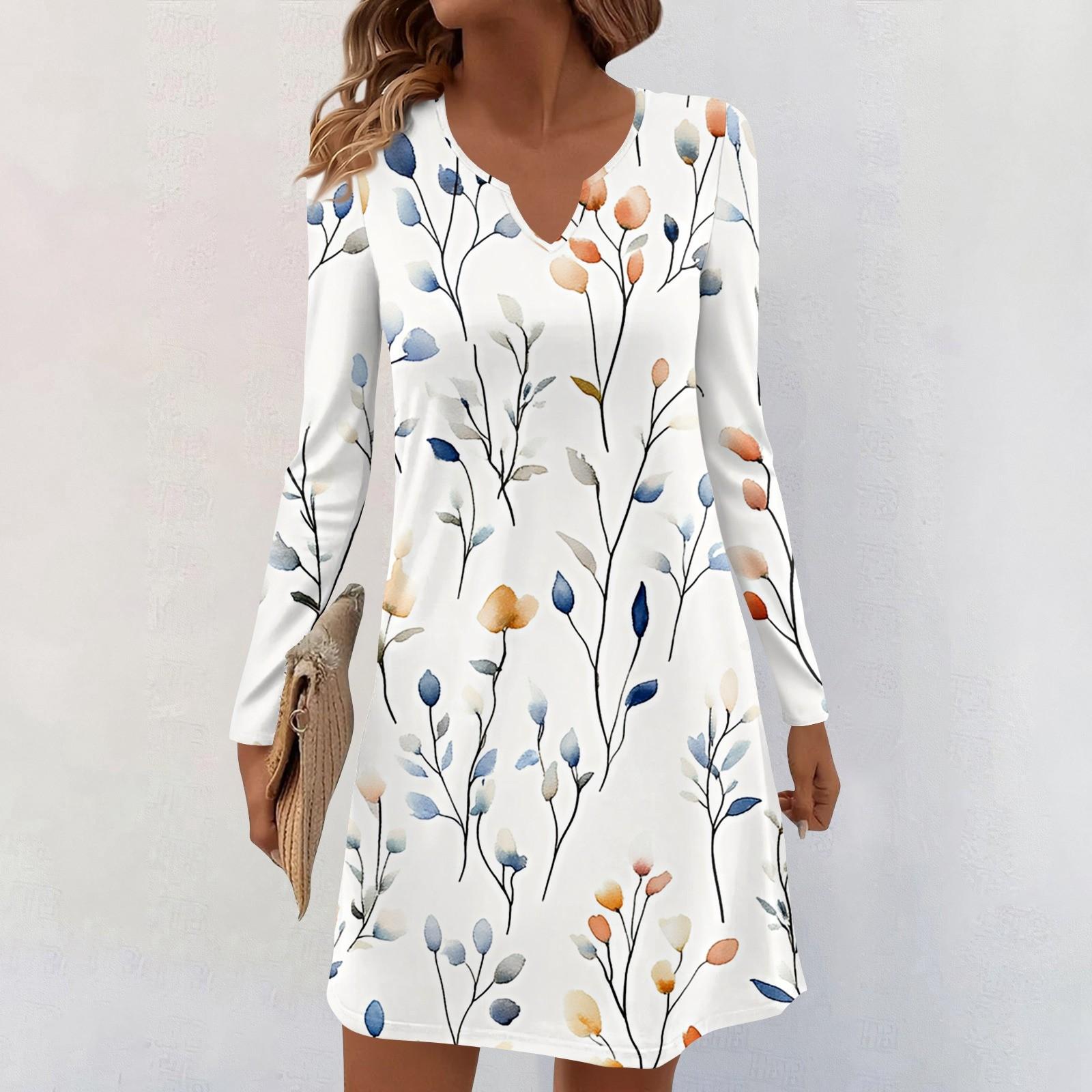 

Женские повседневные миди-платья с длинным рукавом, V-образным вырезом и принтом S