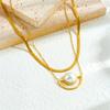 Vergoldete mehrschichtige Fischgräten-Perlenkette, Zarter doppeltkettiger Schlangen-Choker mit Süßwasserperlen-Anhänger, Luxuriöser Schmuck für Frauen Geschenk