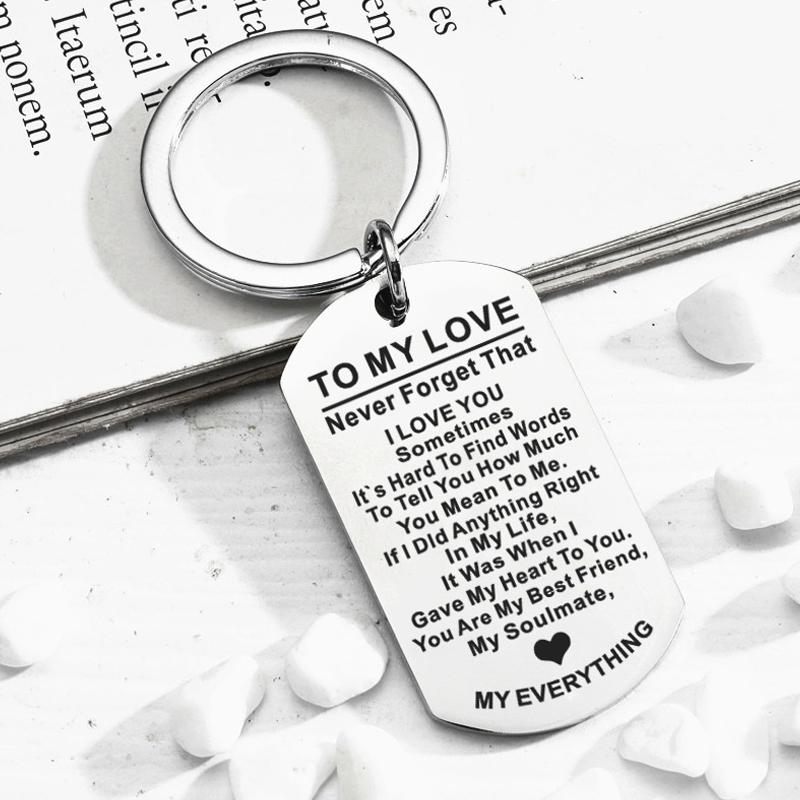 To My Love Keychain Stainless Steel Key Ring Valentine's Day Wedding Anniversary Gift For Husband Wife Boyfriend Girlfriend