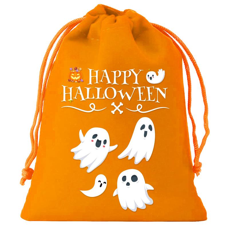 8/12Pcs 2025 New Halloween Gift Bags Children'S Trick-Or-Treat Candy Bags Pumpkin Bags Flannel Drawstring Candy Bags 10X12Cm