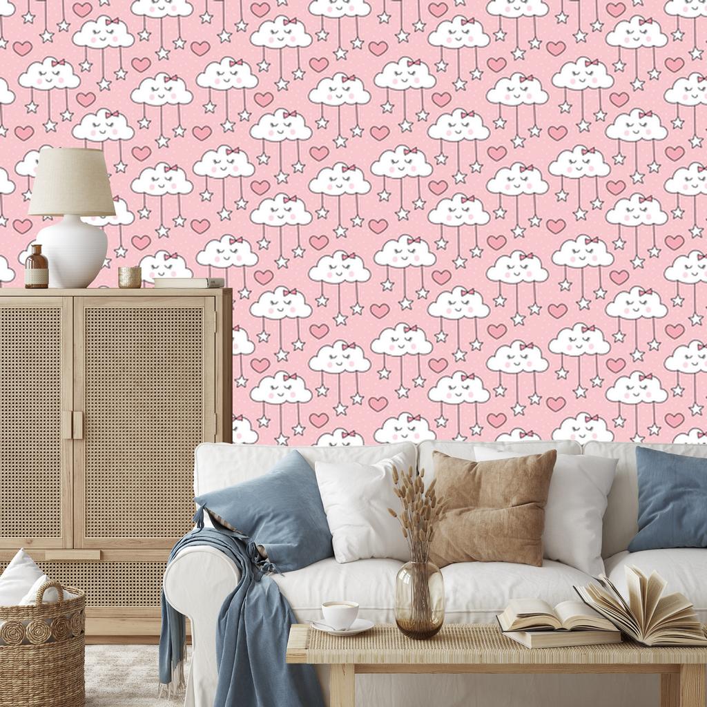 Sleeping Clouds, Hearts and Stars Wallpaper for Living Room and Bedroom 50x1000