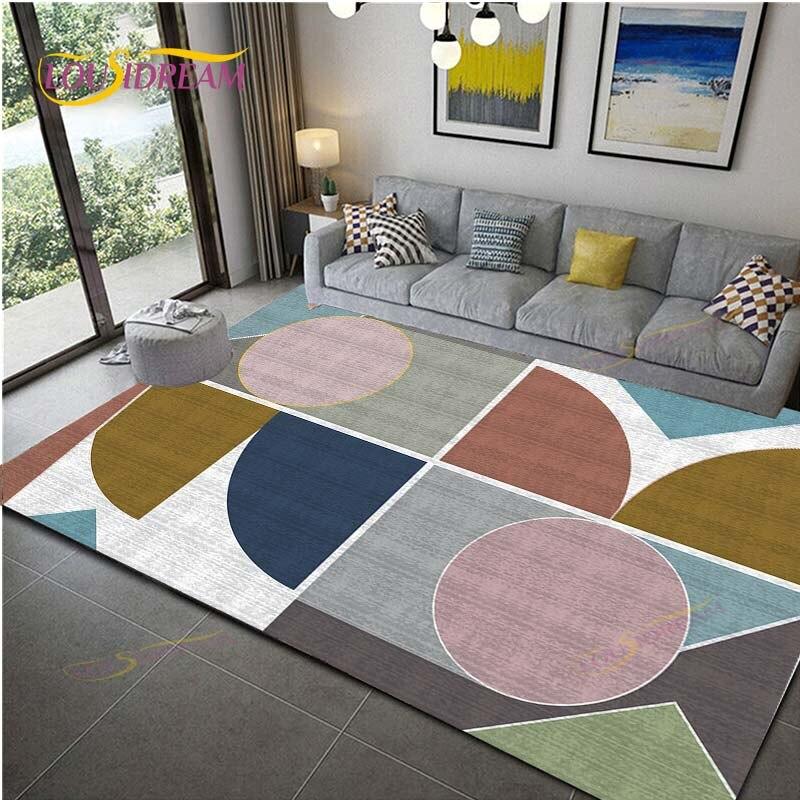 Geometric Carpet for Living Room Velvet Rug Kids Bedroom Bedside Rugs Soft Square Fluffy Carpets Home Sofa Table Decor Mat