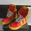 Red and Yellow Color Match Mens High Top Sneakers Shoes Flat Platform Height Increasing Big Size Trendy Fashion Cool Booties