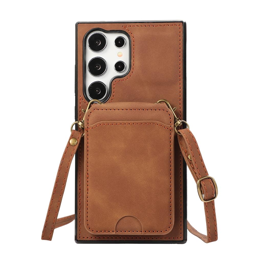 Shoulder Straps Vertical Card Solt Wallet Leather Case For Samsung Galaxy S24 Ultra S23 Plus S22 A55 A15 A25 A35 Crossbody Cover