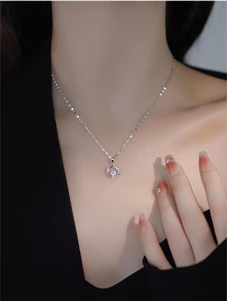 Sterling Silver Necklace with Mobius Ring Pendant and Trendy Flower Clavicle Chain