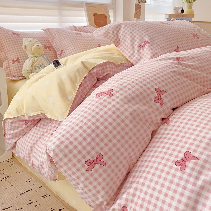 Class A Maternal And Infant Grade Small Fresh Pure Abraded Four-Piece Set Skin-Friendly Bed Sheet Washed Cotton Quilt Cover Student Dormitory 3Pcs Set