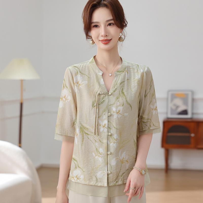 Yuzhaolin Mid-Aged Women s New Chinese Style Printed Shirt 5XL